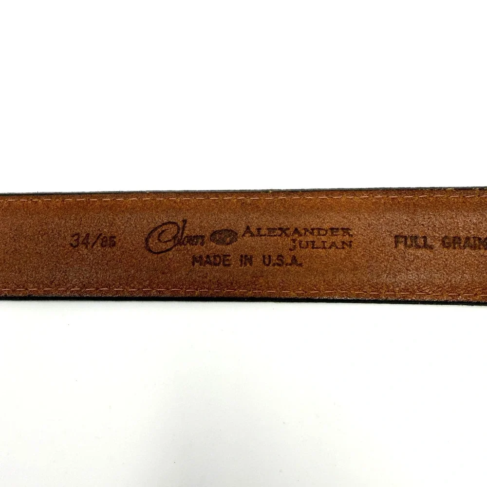 Alexander Julian Mens Leather Belt 34 Brown Full Grain Cowhide USA Brass Buckle